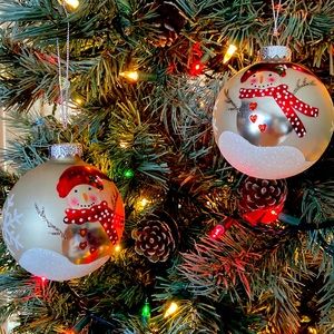 Silver Glass Snowmen Ornaments.
